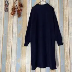 【UNIQLO】ユニクロ　長袖ニット　ワンピース 厚め生地　ネイビー　M