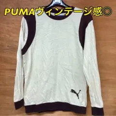 PUMA 롱 티셔츠 긴팔 로고 입 M 상당 갈색 흰색 헌 옷 N-79S