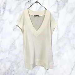 13265 ザラVネック ニットベスト サマーニット メッシュ編み ホワイト M