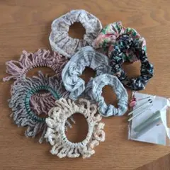 ハンドメイド シュシュとビーズカチューシャ、ヘアクリップ・ピンのおまとめセット