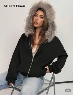 SHEIN EZwear フード付きファーパーカー