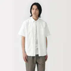 無印良品 オーガニックコットン 洗いざらしオックスボタンダウン半袖シャツ L