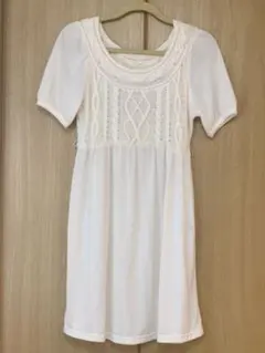 半袖チュニックワンピース／38(M)／アイボリーWH／リボン紐・ペチコート付き！