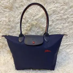 新品 ロンシャンL ルプリアージュ トート ネイビー×レッド馬刺繍2way