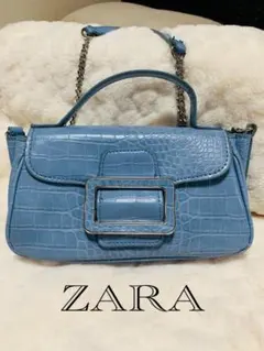 今月末まで最終値引き！ZARA ライトブルー クロコダイル風 ショルダーバッグ