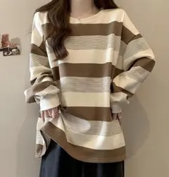 レディース 長袖トップス ボーダー柄 ゆったり 秋冬
