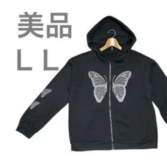美品蝶のプリントフルジップパーカー 黒