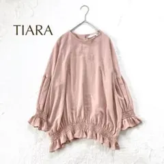 ティアラ フリルスリーブ ブラウス ピンク 長袖 シフォン風　シャーリング