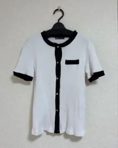 ZARA 半袖リブ編みトップス ホワイト/ブラック