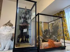 五月人形、矢旗　ガラスケース入り