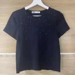 【ZARA】ビジュー付き 半袖 トップス ブラックのサムネイル