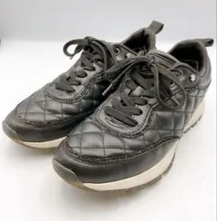 プラスダイアナ 24cm 黒 キルティング スニーカービジュー厚底スタイルアップ