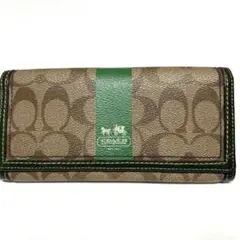 Coach✴︎長財布　グリーン×茶色コーチ柄