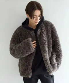 UNFILO エコファー　ボア　ノーカラージャケット　モカ　ブラウン