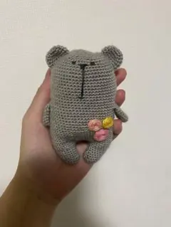 かぎ編み 花刺繍のくまさん