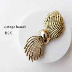 BSK アンティーク ブローチ 金色の羽デザイン ビンテージ ブローチ