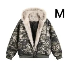 M 迷彩 パーカー ブルゾン ダウン アウター 男女兼用 カモフラ 防寒