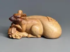 木彫り 根付け 鼠 ネズミ 置物 彫刻 縁起物
