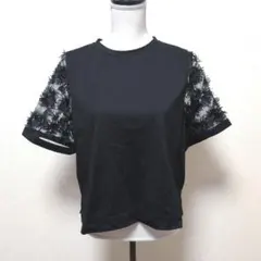 Auie F 袖レース　刺繍　Tシャツ　カットソー　ブラック　38のサムネイル