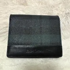 ラルフローレン レザー二つ折り財布 チェック柄 グリーン ネイビー