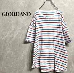 a0008【GIORDANO】ボーダー 半袖Tシャツ 白×赤×青 L レディースのサムネイル