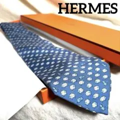 HERMESエルメス✨ネクタイ アニマル柄 犬 羊 青ネイビー紺 高級シルク