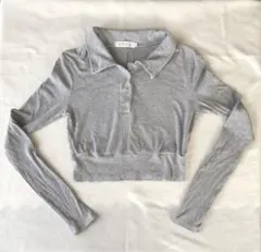 クロップドポロシャツ 長袖 グレー