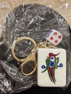 麻雀牌 キーホルダー 鳥柄 サイコロ付き