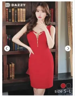 (美品)DAZZY ワンカラースクエアフロントジップノースリーブタイトミニドレス
