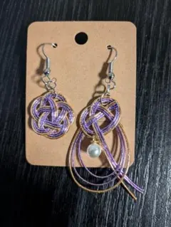 ハンドメイド　水引き　梅結び　あわじ結び　 ピアス