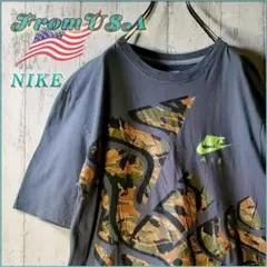 半袖 【US古着】ナイキ Ｔシャツ 黒 茶色 Ｌ ビッグロゴ プルオーバー 綿