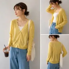 ユニクロ［L］上品ナチュラル◎春色◎さらり透け感◎Vネックライトカーディガン