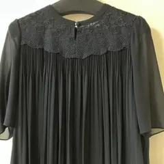 ワンピース　プリーツ　シフォン　ブラックフォーマル　礼服　レース　レトロ