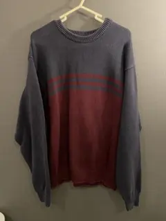 croft & barrow コットンニット L ネイビー/ワインレッド