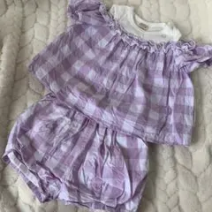 プティマイン　ギンガムオフショルドッキングチュニック＋ショートパンツ　セット