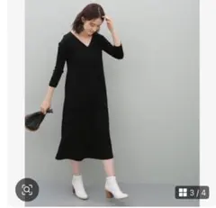 美品 Adam et Rope' ロングワンピース 長袖 無地 黒 フリー