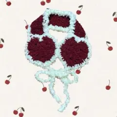 キラキラハート型イヤーマフ 耳あて ボルドー ハンドメイド かぎ針編み もこもこ