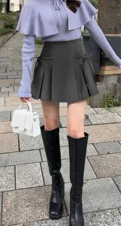 GRL インパン裏地付きリボンプリーツミニスカート[gn196] Sグレー