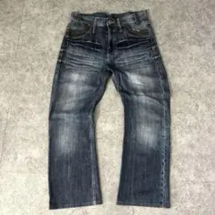 00s【archive】微フレアデニムパンツ/Y2K/グランジ/レザー/鬼ヒゲ