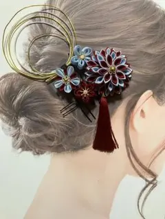 髪飾り【臙脂空②】　成人式　卒業式　入学式　七五三　結婚式　《saya髪飾り》