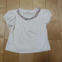 センス・オブ・ワンダー　花柄刺繍襟 半袖ブラウス ホワイト　90センチのサムネイル