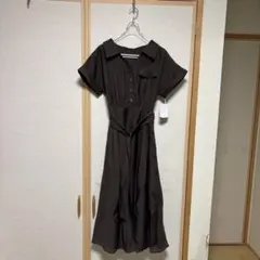 新品タグ付✨マックスアンドコー リネン100%半袖ワンピース ベルト 紺