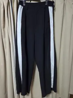 ジーナシス サイドラインワイドパンツ ブラック　フリーサイズ