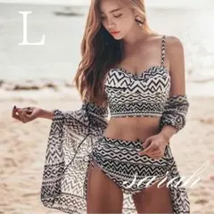 L 大人可愛い エスニック柄 ビキニ 3点セット 体型カバー 水着