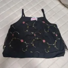 黒 花柄刺繍 ノースリーブタンクトップ