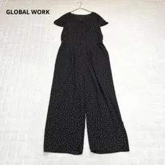 【グローバルワーク】サロペット　オールインワン　半袖　ブラック　ドット　春夏　Mのサムネイル
