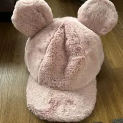 ディズニーピンクの耳付きファーキャップ