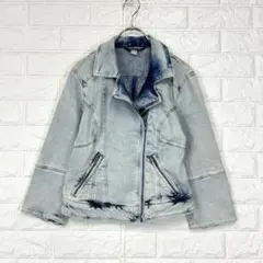 ベルシュカ【M】青系 デニム ライダースジャケット 春夏 カジュアル ポケット付
