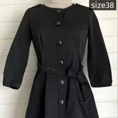 BURBERRY BLUE LABEL ノーカラーコート 黒 ベルト付き 38のサムネイル