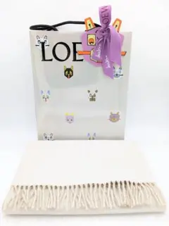 ロエベ アナグラム マフラー ウール×カシミヤ ベージュ×アイボリー